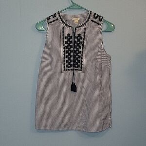 J. Crew Blue and White Striped Tank Top with Navy Embroidery